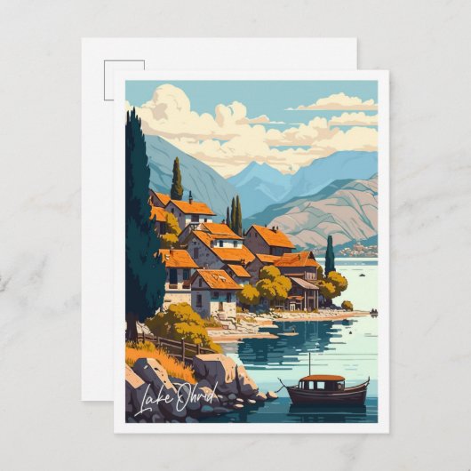 Lake Ohrid Travel Vintage Abbildung Postkarte (Vorne/Hinten)
