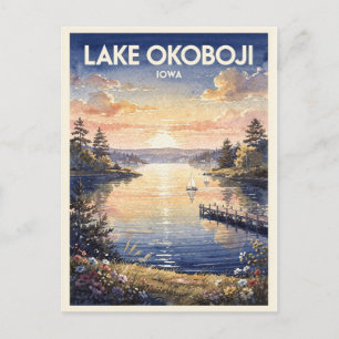 Lake Okoboji Iowa Vintage Aquarell Reise Postkarte
