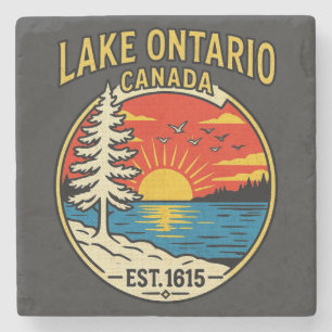 Lake Ontario Pop-Art-Sonnenuntergangs-Grafik-Farbe Steinuntersetzer