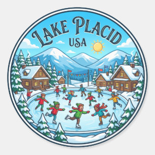 Lake Placid USA Runder Aufkleber