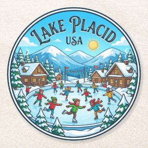 Lake Placid USA Runder Pappuntersetzer