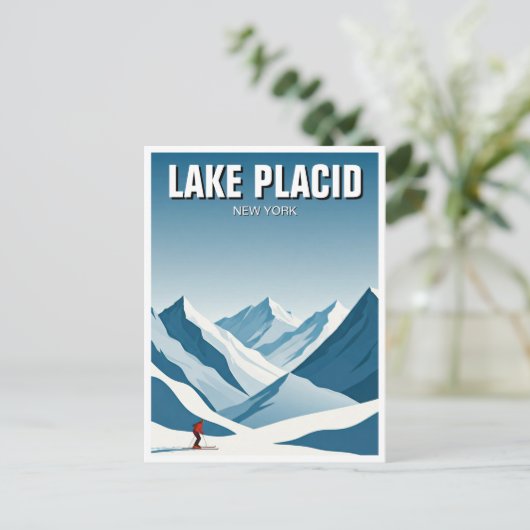 Lake Placio New York Skier Travel Postkarte (Stehend Vorderseite)