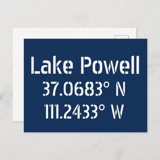 Lake Powell AZ Latitude Longitude Postkarte (Vorne/Hinten)
