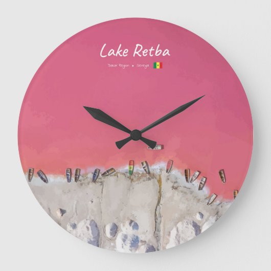 Lake Retba, Senegal - Rosa See Boote Große Wanduhr (Vorderseite)