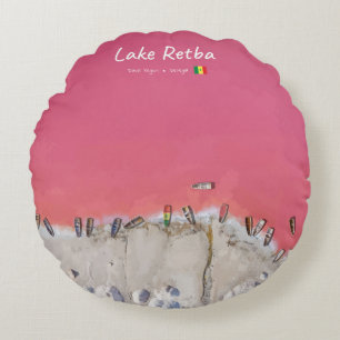 Lake Retba, Senegal - Rosa See Boote Rundes Kissen