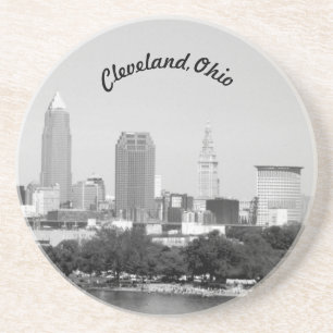 Lake Skyline (Cleveland OH) B&W Sandstone Coaster Getränkeuntersetzer