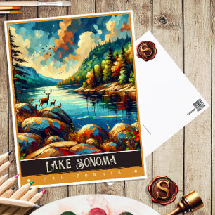 Lake Sonoma, Kalifornien Vintage-Gemälde Postkarte