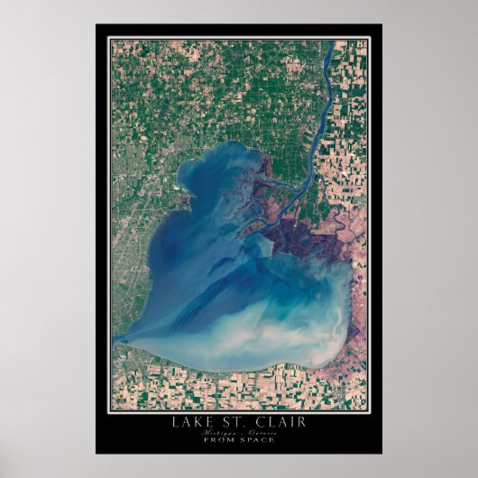 Lake St Clair Michigan - Ontario Satellite Karte Poster (Vorne)