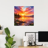 Lake Sunset - Watercolor Painting Style Poster (Heimbüro)