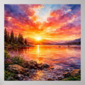 Lake Sunset - Watercolor Painting Style Poster (Vorne)