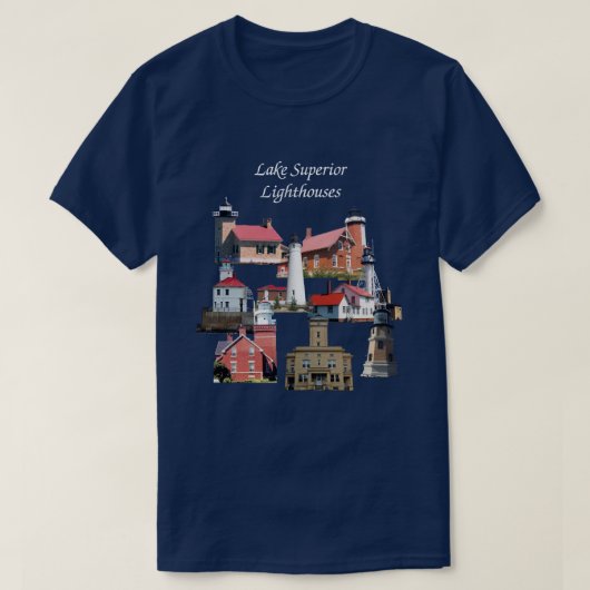 Lake Superior Lighthouses Shirt mit weißen Buchsta (Design vorne)