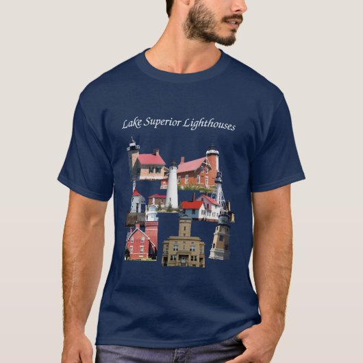 Lake Superior Lighthouses Shirt mit weißen Buchsta (Vorderseite)