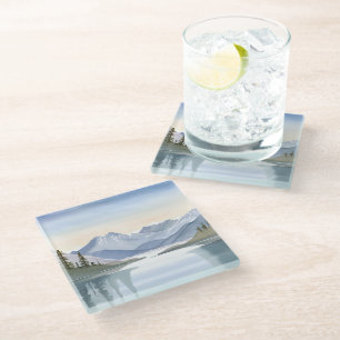 Lake Tahoe Aquarell-Berglandschaft Glasuntersetzer