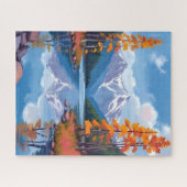 Lake Tahoe Autumn | Fall Foliage Mountain Painting Puzzle (Horizontal)