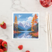Lake Tahoe Autumn | Fall Foliage Mountain Painting Serviette (Beispiel)