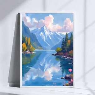 Lake Tahoe Berge Aquarell Naturmalerei Poster