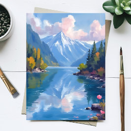 Lake Tahoe Berge Aquarell Naturmalerei Postkarte
