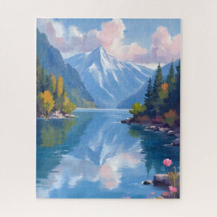 Lake Tahoe Berge Aquarell Naturmalerei Puzzle