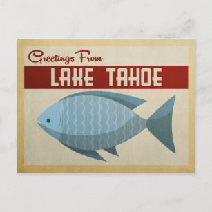 Lake Tahoe Blue Fish Vintage Travel Postkarte