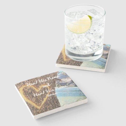 Lake Tahoe Blue Water Tree Herzliche Liebe Steinuntersetzer (Seitenansicht)