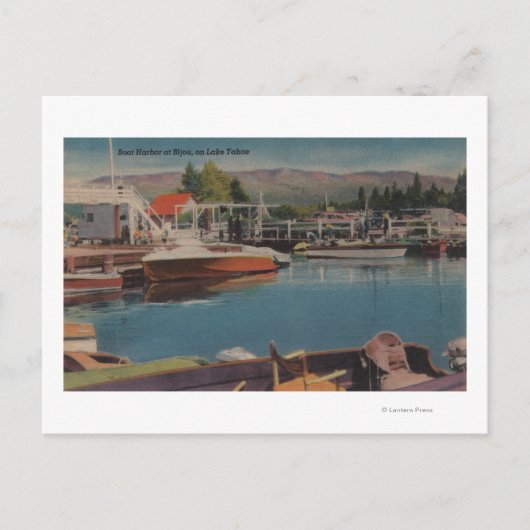 Lake Tahoe, CA - Bootshafen bei Bijou Wooden Postkarte (Vorderseite)