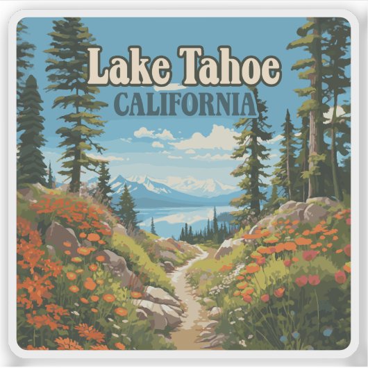 Lake Tahoe California Nevada Retro Travel Aufkleber (Vorderseite)