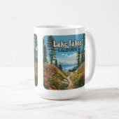 Lake Tahoe California Nevada Retro Travel Kaffeetasse (VorderseiteRechts)