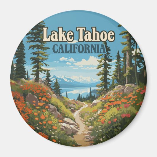 Lake Tahoe California Nevada Retro Travel Magnet (Vorne)