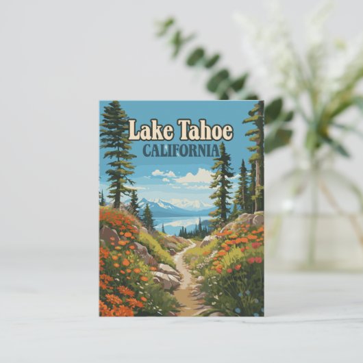 Lake Tahoe California Nevada Retro Travel Postkarte (Stehend Vorderseite)