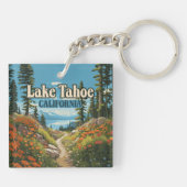 Lake Tahoe California Nevada Retro Travel Schlüsselanhänger (Rückseite)