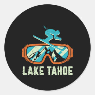 Lake Tahoe California Retro Vintages Skifahren Runder Aufkleber