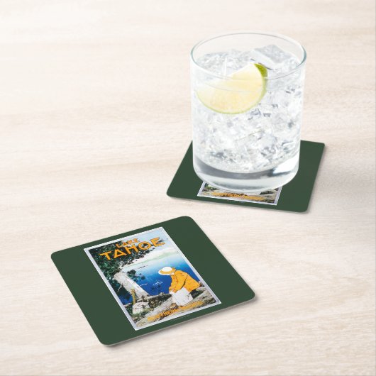 Lake Tahoe förderndes PosterLake Tahoe, CA Rechteckiger Pappuntersetzer (Vor Ort)