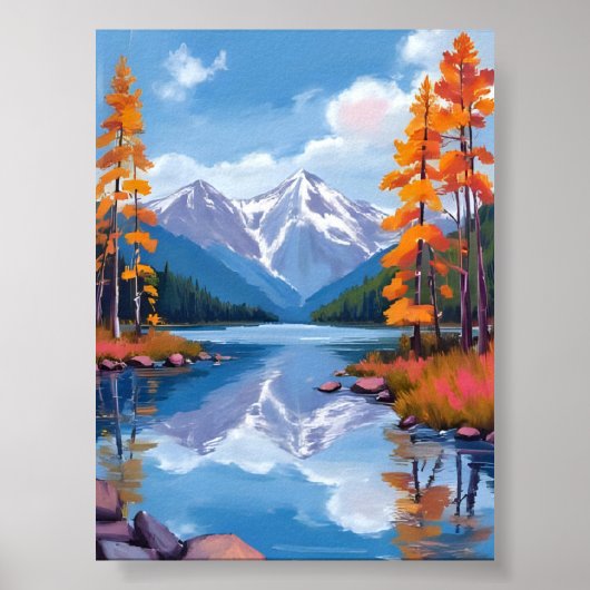 Lake Tahoe Herbst | Fall Foliage Mountain Malerei Poster (Vorne)