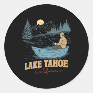 Lake Tahoe Kalifornien Lustiger Sommer Angeln Camp Runder Aufkleber