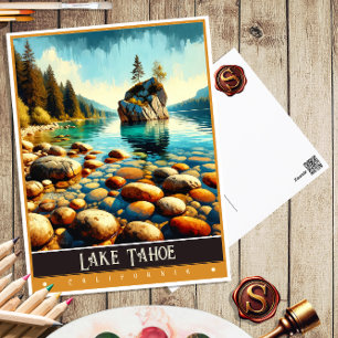 Lake Tahoe, Kalifornien   Vintage Malerei Postkarte