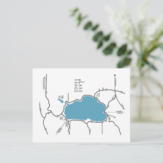 Lake Tahoe Karte Postkarte (Stehend Vorderseite)