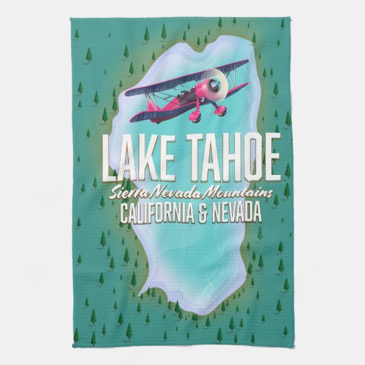 Lake Tahoe Map Reiseplakat Geschirrtuch (Vertikal)