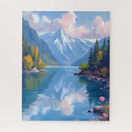 Lake Tahoe Mountains Watercolor Nature Painting Puzzle