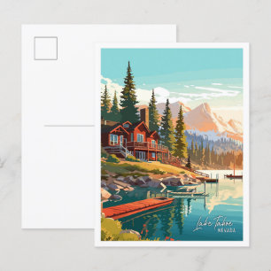 Lake Tahoe Nevada Kunst Vintage-Reiseillustration Postkarte