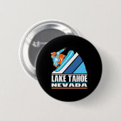 Lake Tahoe Nevada - Vintager Snowboarder Button (Vorne & Hinten)