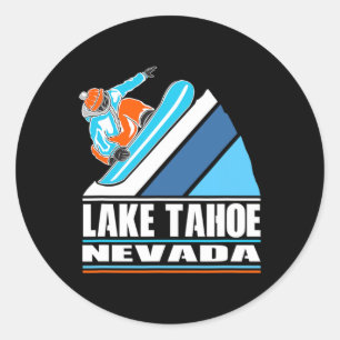 Lake Tahoe Nevada - Vintager Snowboarder Runder Aufkleber