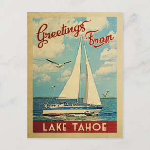 Lake Tahoe Postcard Sailboat Vintag California Postkarte