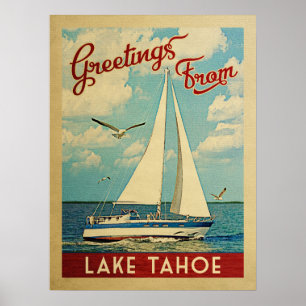 Lake Tahoe Poster Segelboot Vintage Kalifornien