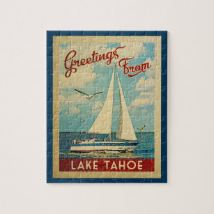 Lake Tahoe Sailboat Vintage Reise Kalifornien Puzzle