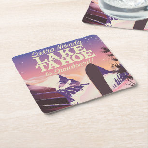 Lake Tahoe Sierra Nevada USA Snowboard Plakat Rechteckiger Pappuntersetzer