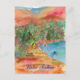 Lake Tahoe Summer Beach Umbrellas Mountains Postkarte