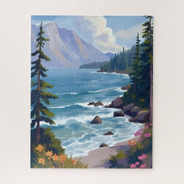 Lake Tahoe Tide Watercolor Travel Painting  Puzzle