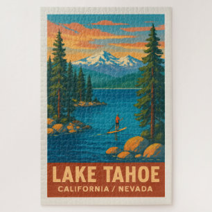 Lake Tahoe Vintage Reise (Rot) Poster Puzzle
