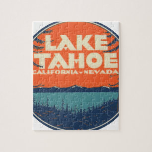 Lake Tahoe Vintage-Reiseaufkleber-Design Puzzle