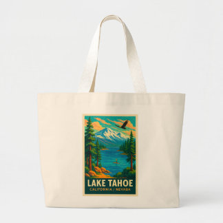 Lake Tahoe Vintage Travel (Green) Poster Jumbo Stoffbeutel